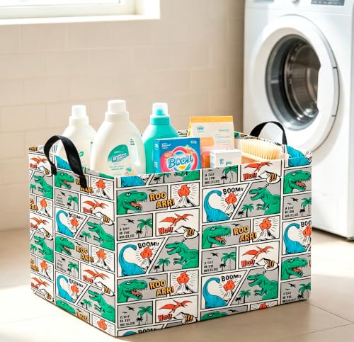 Image of CLOCOR Rectangular Storage Bin,Waterproof Book Box,Room Decor(Comic Dinosaur)