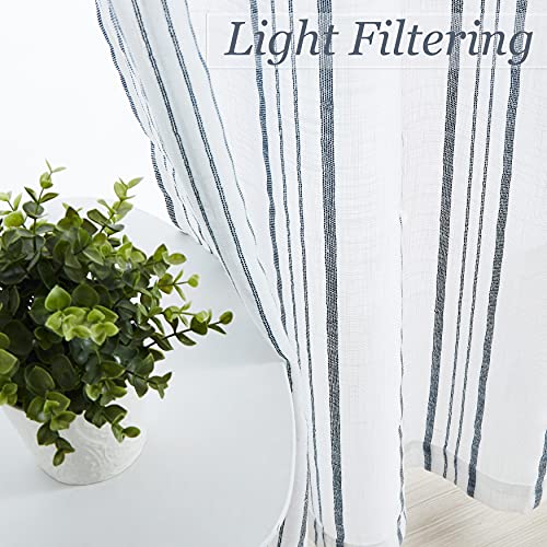 SXZJTEX Pinstriped Window Curtain Panels Farmhouse Curtains Sheer Light Filtering Drapes 108 Inches Long for Bedroom Living Room, Grommet Top 2 Panels, Blue - Image 4