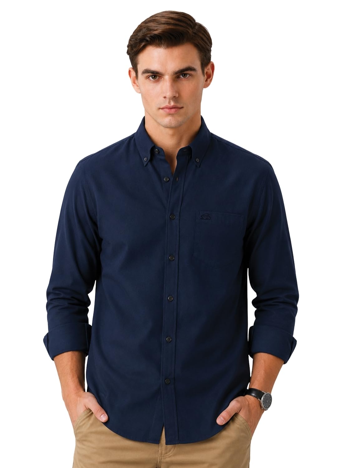ADRO Men's Midnight-Navy Oxford Cotton Casual Shirt - Image 1