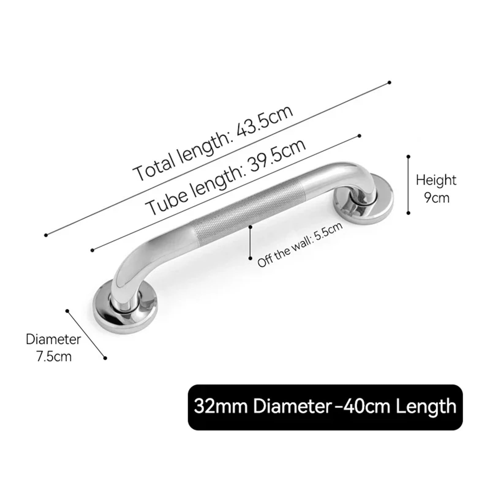 Barras de Apoyo para baños Barra de Apoyo Antideslizante para Ducha, Mango de Seguridad para baño, bañera, Inodoro, pasamanos para Evitar caídas, Accesorio de baño(Sliver-32mm-40cm)