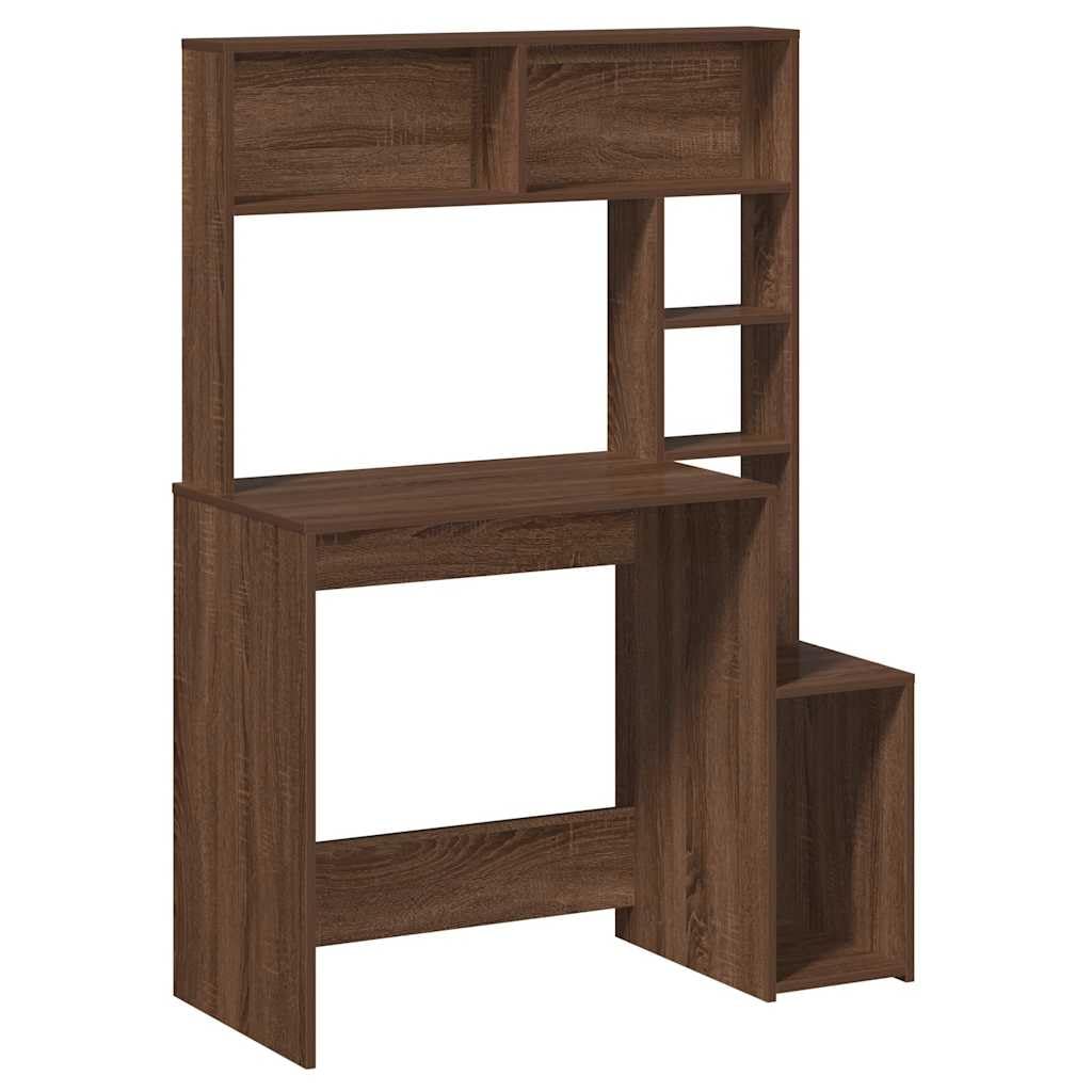 Scrivania con mensola, effetto rovere, marrone, 100 x 45 x 140 cm, materiale in legno, grande area di lavoro per casa, ufficio, design moderno