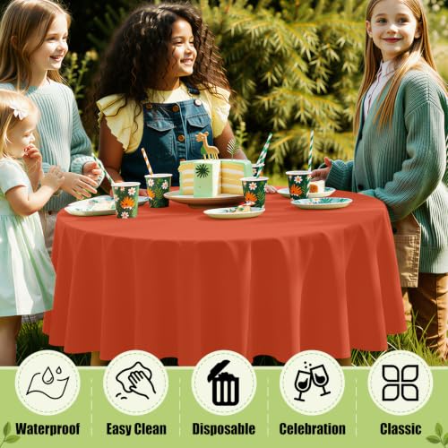 Image of Smiry Disposable Table Cloth - 6 Pack, 84 Inch Round Waterproof Tablecloths for Parties, Decorative Plastic Table Cover, Leakproof & Sturdy, Burnt Orange