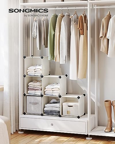 Image of SONGMICS 6 Cube Storage Organizer, Modular Bookshelf, DIY Closet Organizers and Storage, Plastic Stackable Shelves, 11.8 x 11.8 x 11.8 Inch Cubes, with Feet and Rubber Mallet, Cream White ULPC111M01