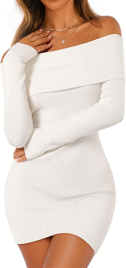 Fall Fashion Favorites MEROKEETY Women's Sexy Off Shoulder Sweater Dress 2025 Fall Long Sleeve Bodycon Club Night Out Mini Dresses