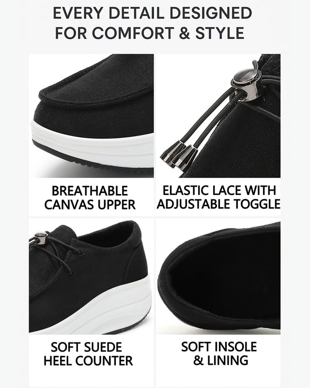 Image of Oude Women's Orthopedic Platform Loafers - 2 Inch Rocker Sole Boat Shoes with Arch Support, Comfortable Slip-Ons for Walking, Work, Nurses, Standing All Day