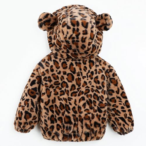 Leopard Hoodie Fleece Jacket for Toddler Boys Girls with Hood, Fuzzy Warm Winter Coats Kids Cute Outwear 1-8 Years2