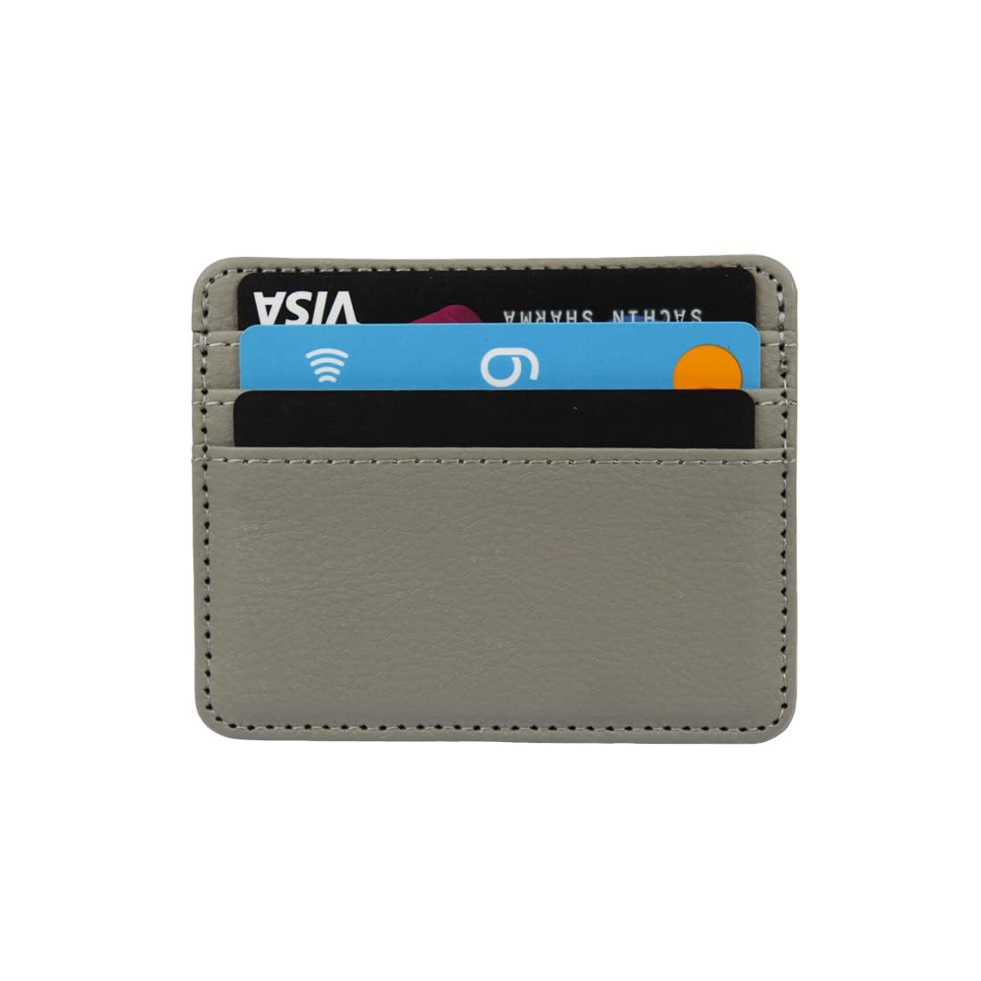 encELade Grey Slim Leather Debit/Credit with Cash Slots (Unisex) 4 Slots Card Holder-image-11