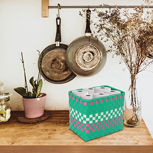 Image of Arnavira Handmade Multipurpose Basket with Lid 4L Used for Organiser, Makeup Items Storage,Kids Tiffin (18x12x19 cm) (Pink Sea Green, X Small)