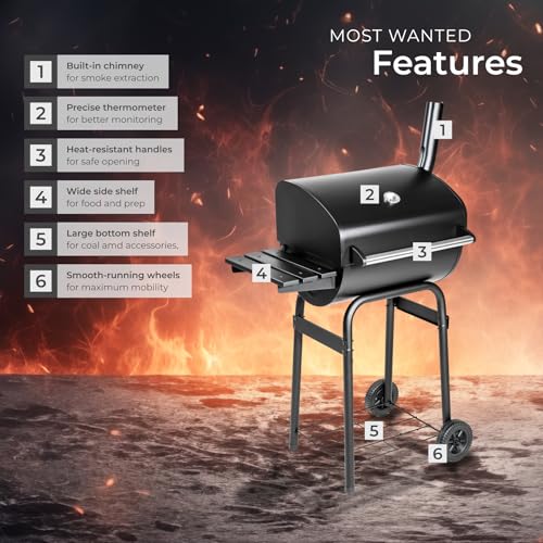 tectake® BBQ Charcoal & Wood with Built-in Thermometer, Adjustable Ventilation, Storage Shelf, Wheels, and Powder-Coated Steel Frame - A Flexible Barbecue, Smoker & Portable Grill - Medium - Image 4