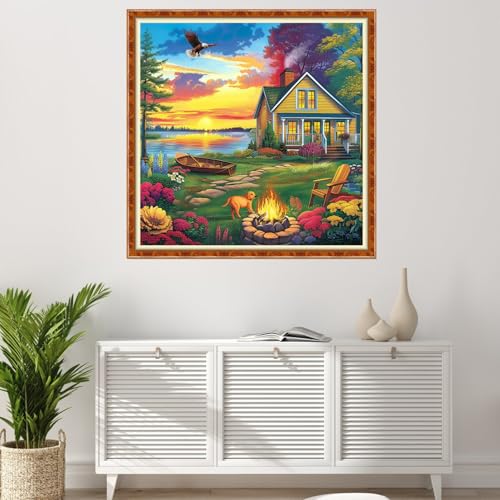 Image of Findvoor Stamped Cross Stitch Kits for Beginner Embroidery Kits for Beginners Adults DIY 11CT Cross Stitch Patterns Needlepoint Kits Crossstitching Kits-Beautiful Homeland 18x18 inch