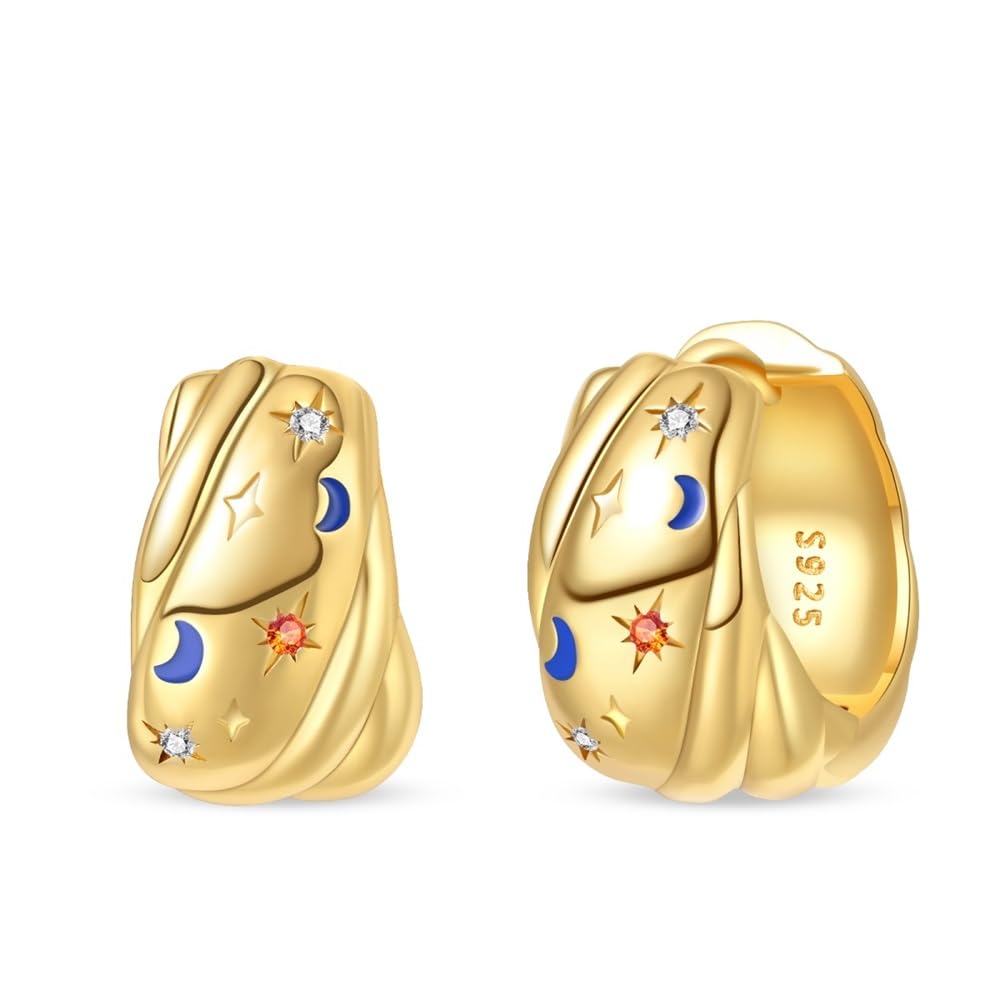 – 925 Silver Earrings Womenz Hoop Earrings Hypoallergenic 1 Pair Bright Star River Earrings Best Gift for Women 14k Gold Earrings