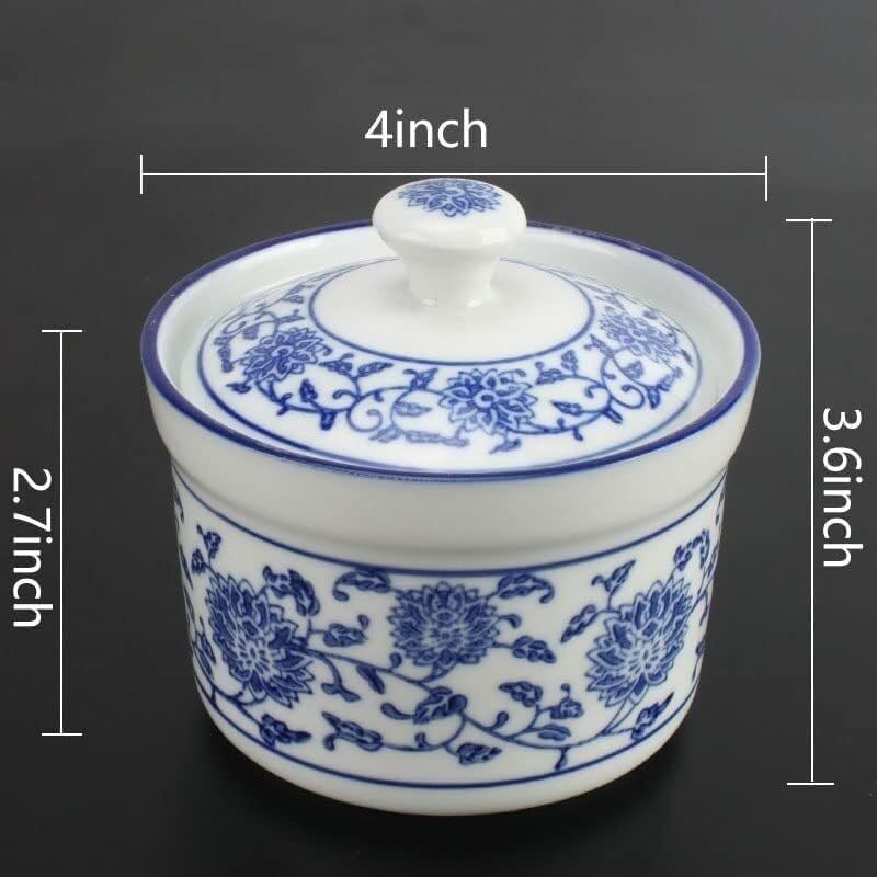 Sucrier, Sucrier en céramique Pot à soupe bleu et blanc Pot de stockage assaisonnement avec couvercle