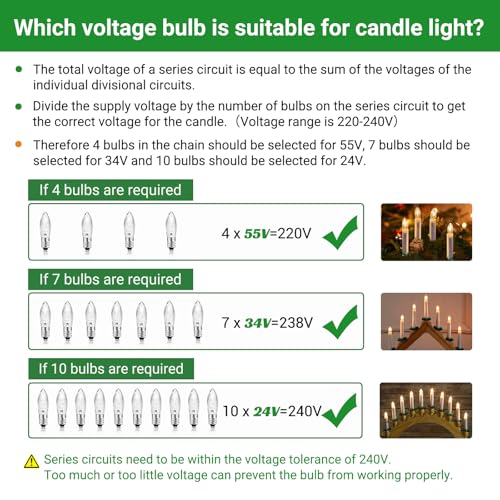 SCNNC Candle Light Bulbs E10 55V 3W, Candle Arch Bridge Bulb Replacement Warm White 2700K - Image 4