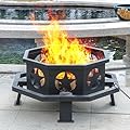 Panovue 32 inch Fire Pit for Outside, Heavy Duty Wood Burning Fire Pits with Fire Poker, Outdoor Octagonal Firepit for Camping, Yard, Patio
