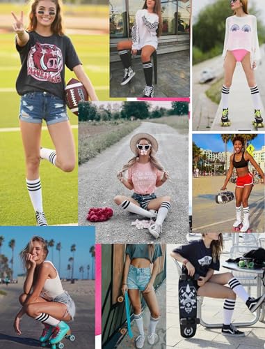 Image of Women's Knee High Athletic Socks Casual Stripes Tube Socks Outdoor Sport Socks