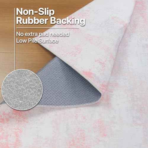 Image of BEIMO Area Rugs 8x10 for Living Room Bedroom, Modern Abstract Machine Washable Rug, Large Soft Low Pile Floor Carpet with Non Slip Backing for Dining Room, Pink