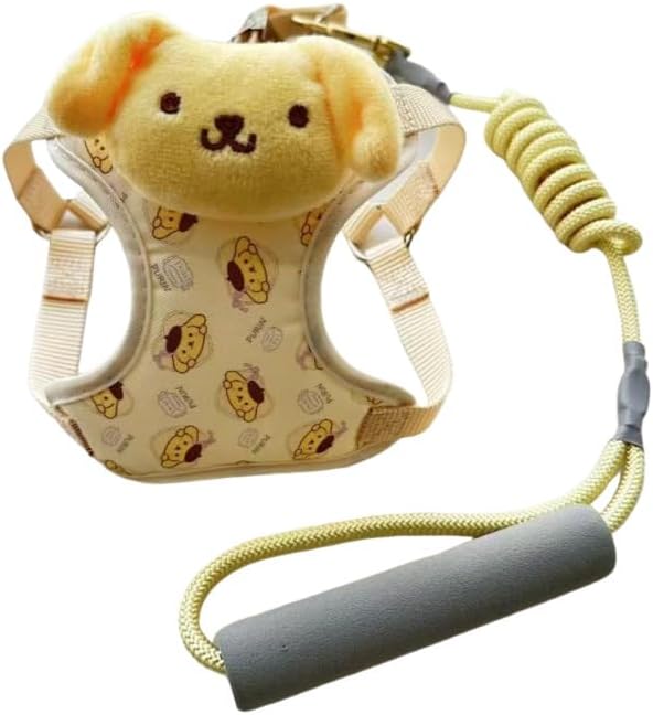 Kawaii Animal Harness and Leash Set for Small Pets, Adjustable Plush Character Design with Padded Handle, Available in Yellow, Pink, Mint Green (Pink, S Size 1.0 is Suitable for 3-8 catties)