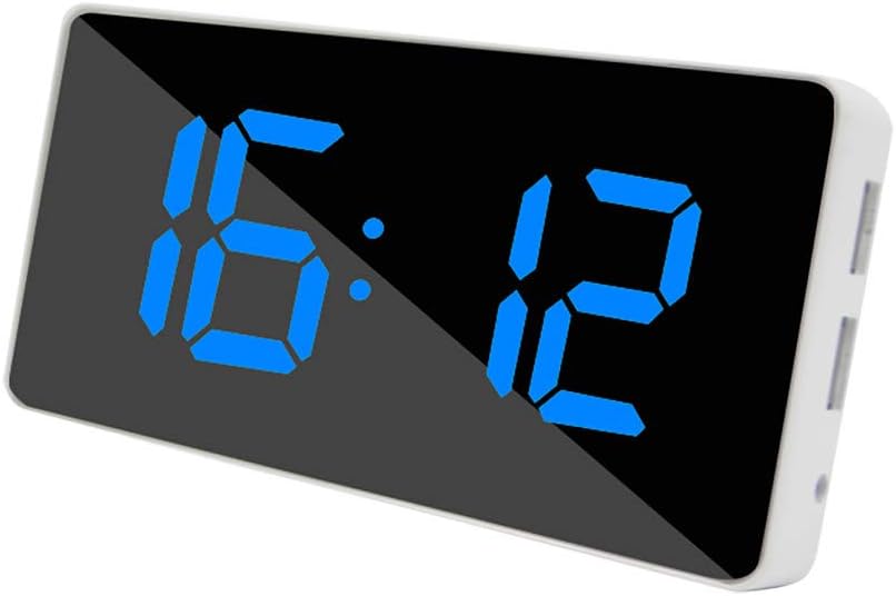 Wzxhew Charge LED Timer Double Clock Large USB Snooze Alarm Digital Display Mirror Clock (Blue, One Size)