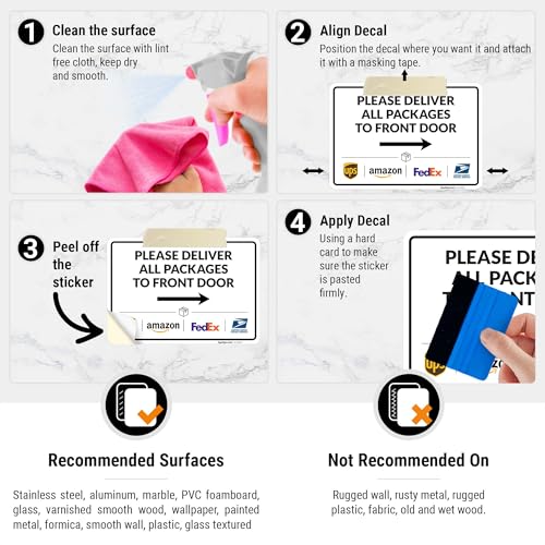 Image of Package Delivery Sign, Delivery Instructions Deliver All Package to Front Door Right Arrow Sign, 10x7 Inches, 4 Mil Vinyl Decal Stickers Weather Resistant, Made in USA