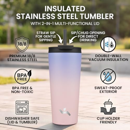 Image of Konokyo 34 oz Insulated Tumbler Water Bottle with Straw Lid, Pastel Sunset