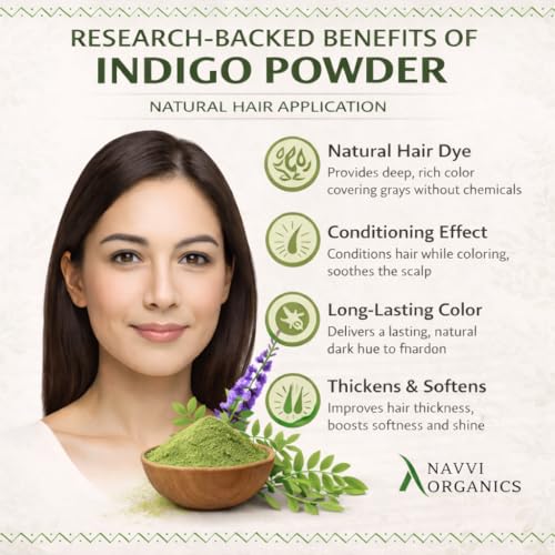 Image of Natural Indigo Powder for Hair 200g with Spoon, Herbal Hair Color for Grey Coverage, Chemical Free Plant Based Dye