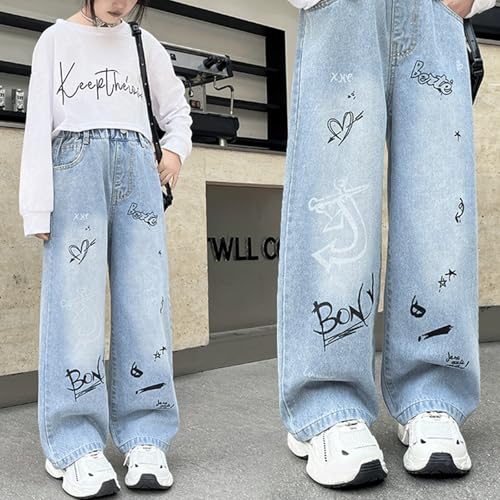 Baggy Jeans for Girls Graphic Prints Wide Leg Pants Streetwear Adjustable Waist Cute Jeans for Girls Y2K Denim Pants3