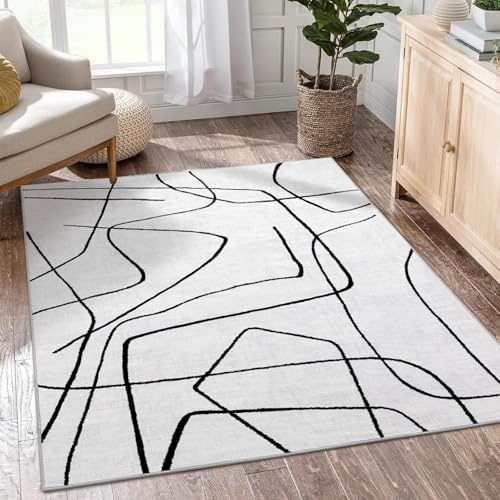 Tapis de salon doux abstrait blanc 120x160cm lavable - 2