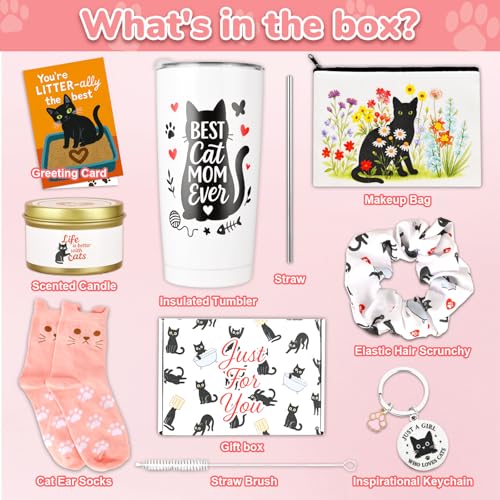 Cat Lover Gift Set for Women - 9-Piece Kit with Tumbler, Candle, Bag - Image 2
