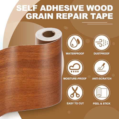 Image of PATIKIL Self Adhesive Wood Grain Repair Tape 33'x 8 inch, Multi-Use Realistic Wood Grain Repair Patch for Furniture Floor Door Table Chair Windows Handicraft DIY, Teak