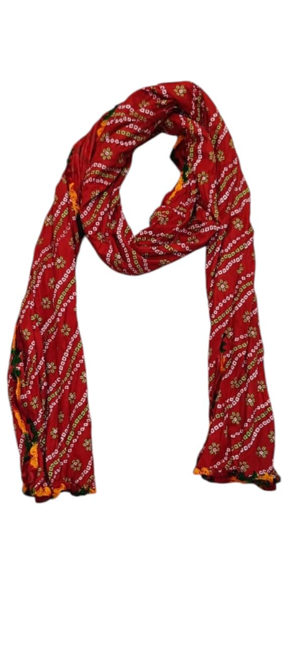 Traditional Rajasthani Bandhani Printed Dupatta for Women & Men – Soft Cotton Fabric, Red Ethnic Design, Lightweight Wear