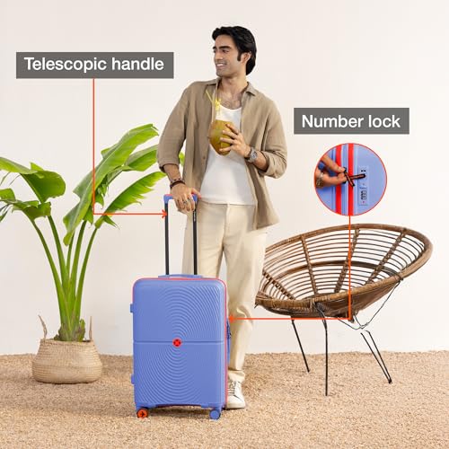 Image of Nasher Miles Bali Hard-Sided Polypropylene Check-in Luggage 28 inch | 75cm | 8 Wheels Large Trolley Bag for Travel | Suitcase (Navy Blue)