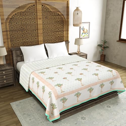 Image of BLOCKS OF INDIA 100% Cotton Dohar King Size Reversible Hand Block Printed Malmal Summer Dohar /Blanket (Color 5)