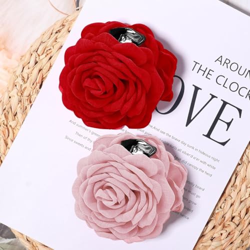 Image of PALAY 2Pcs Rose Hair Claws Clips for Women 3.5 Inch Flower Claw Clips Summer Hawaii Fashion Flower Hair Clips Women Hair Accessories - Pink & Red