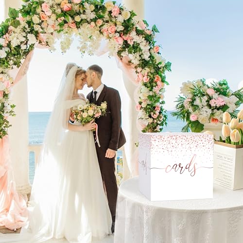 Image of Rose Gold Card Box for Wedding, 8.7 inch Gift Card Box for Reception, Bridal Shower, Birthday, Baby Shower, Retirement, Graduation, Anniversary Party Decorations