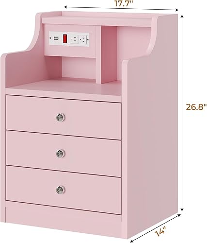 Miniatura 10 de ADORNEVE Mesita de noche con estación de carga,Mesita de noche negra para dormitorio,Mesa auxiliar con gabinete y cajones de almacenamiento