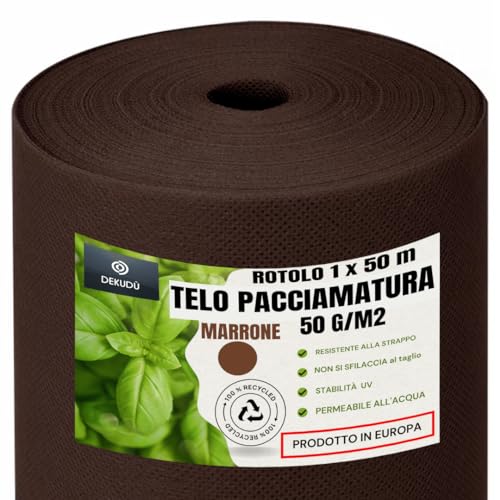 DEKUDÙ, Telo Pacciamatura Anti Erbacce, Marrone, Rotolo 50 m x 1 m, Tessuto Non Tessuto per...