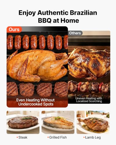Image of VEVOR Countertop Vertical Oven Brazilian Flame 5 Auto Rotating Skewers | for Steak, Fish, Lamb Leg, Outdoor Gas Heating Rotisserie Shawarma Machine, Meat Kebab Grill, with Curved Glass Door