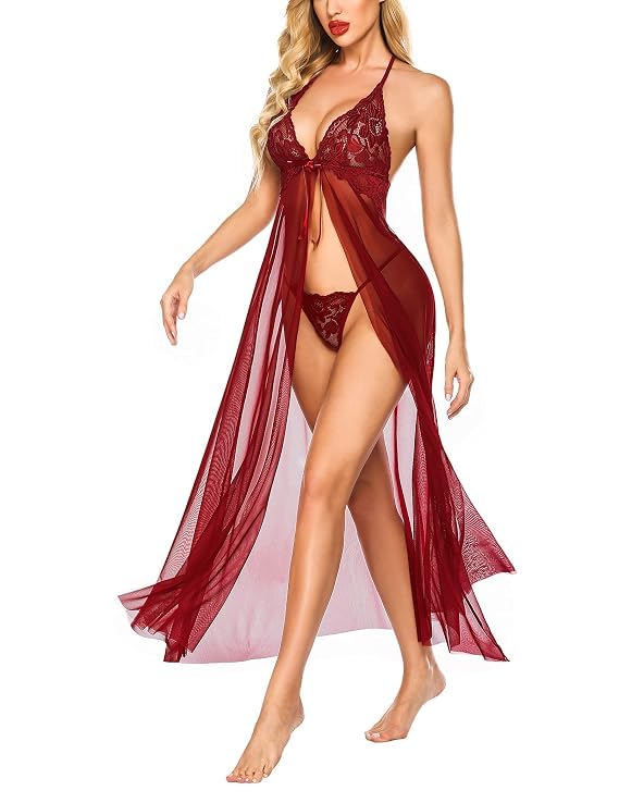 Women's Satin Lace Chemise Babydoll Nightdress Sexy Bridal Sleepwear-picture-30