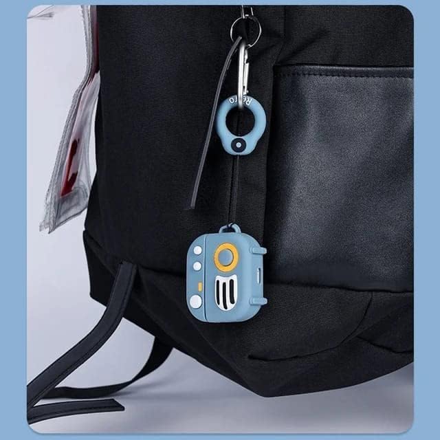 Image of Dezet Cute Soft Silicone Pouh Case for Airpods Pro GEN-2 (2022) � 3D Cartoon Animal Character Cover with Keychain Ring, Shockproof & Dustproof Protective Case for Kids & Girls (REDIO Blue)