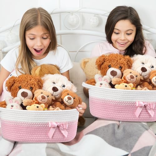 Image of Colingmill 1 Set Woven Basket for Gift Empty with Cellophane Wrap Set 14 x 10 x 5.5 Inch, Medium Decorative Gift Basket Empty to Fill, Cotton Rope Storage Box Decor (Pink White)