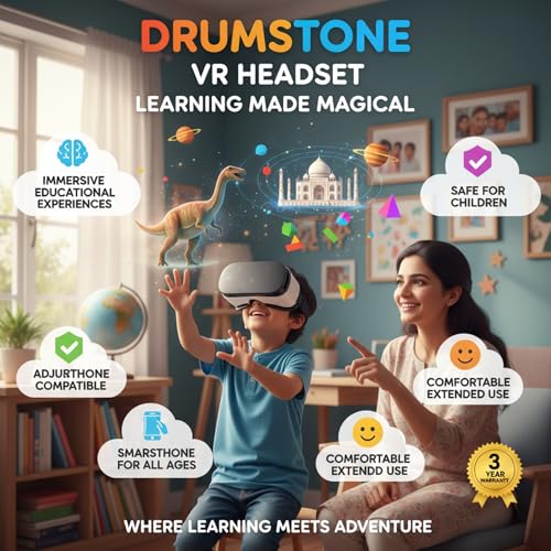 Image of Drumstone Universal Virtual Reality Headset for Smartphones - Adjustable 3D VR Glasses with Immersive HD Lenses - Mobile Gaming and Cinematic Movie Viewer for All Mobile Devices