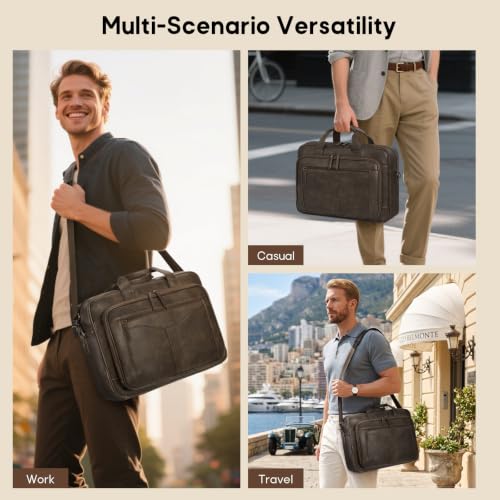 Image of RAINSMORE Messenger Bag for Men 16 inch Vintage PU Leather Laptop Briefcase