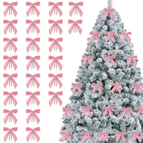 24 Pcs Pink Small Velvet Christmas Bows …
