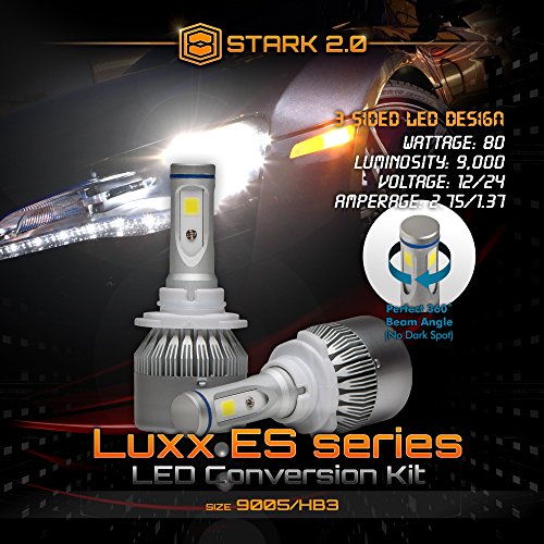 Stark 2.0 Luxx ES Series 80W 9000LM All-in-One 360° LED COB-Flip Chip Conversion Kit Cool White 6000K 6K Pair Bulbs Headlight High Beam - 9005 HB3