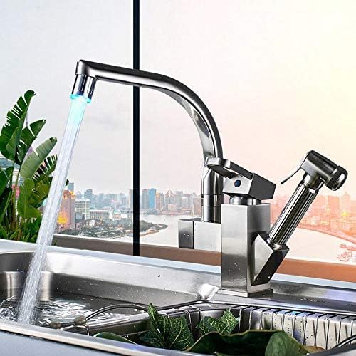 Robinet de cuisine en nickel brossé avec douchette et tuyaux eau chaude froide