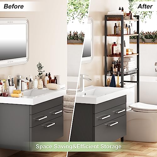 Over-The-Toilet Storage Rack, 4-Tier Bathroom Organizer Shelf Over Toilet with Adjustable Shelf and Basket, Freestanding Space Saver Bathroom Shelves Above Toilet for Room(Vintage Brown) - Image 5