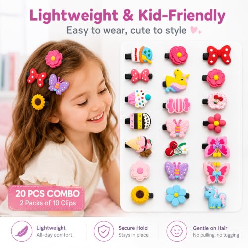Image of 20 Pcs Hair Accessories for Kids Girls | Cute Baby Hair Clips Set of 2 Packs in Mixed Designs & Colours | Hair Accessories for Baby Girls | Kids Hair Clips for Girls Daily Wear | Mixed Designs