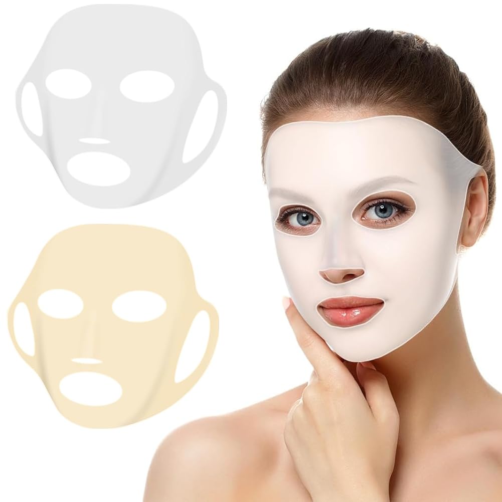 2 Pcs Reusable Silicone Facial Mask Cover, Moisturizing Facial Mask, Prevents Essence Evaporatio, Anti-Wrinkle, Ear Hook Design, Skincare Beauty Tool, Transparent + Gold-image-27