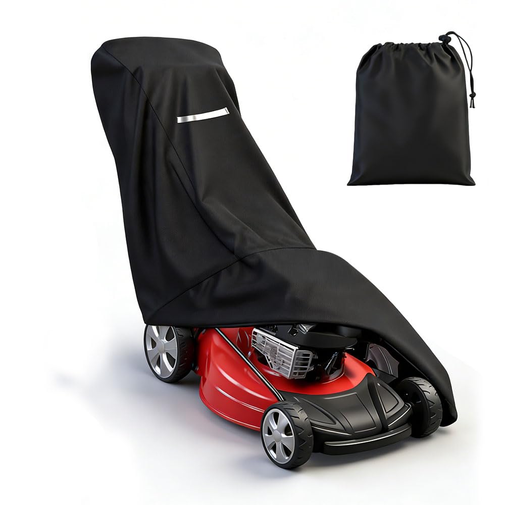 Weciau Lawnmower Cover, 193x112x64CM Universal Anti-UV Lawn Mower Cover with Drawstrings and Storage Bag, Outdoor Waterproof Lawn Mower Storage for Air, Electric, Push Mowers