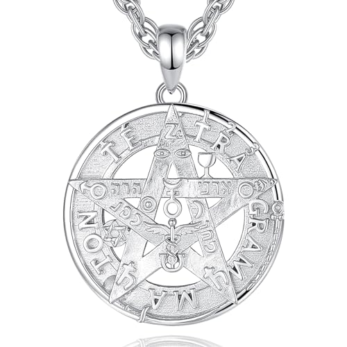Collier Tetragrammaton protection pentacle 5 forces élémentaires et opale pour homme femme